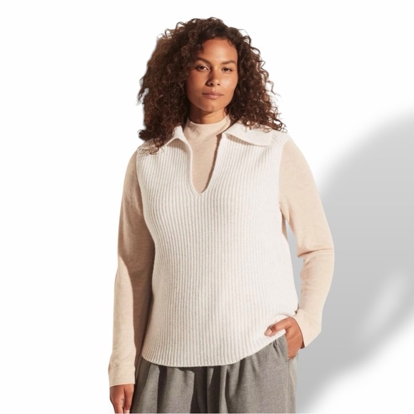 NWT Vince ‘Collared V-Neck Wool & Cashmere Sweater Vest’ in White Plus Size XXL - Picture 11 of 16